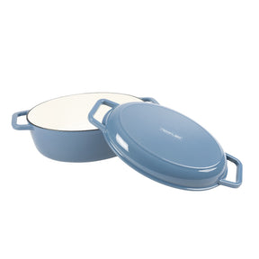 Neoflam Cast Iron Oval with Roaster lid 2pcs set 6.2L Blue