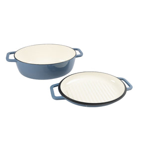 Neoflam Cast Iron Oval with Roaster lid 2pcs set 6.2L Blue