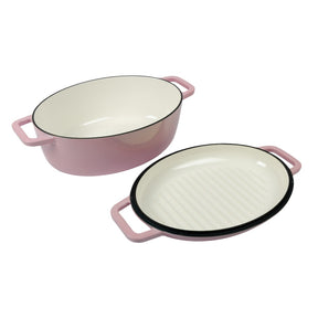 Neoflam Cast Iron Oval with Roaster lid 2pcs set 6.2L Pink