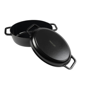 Neoflam Cast Iron Oval with Roaster lid 2pcs set 6.2L Black